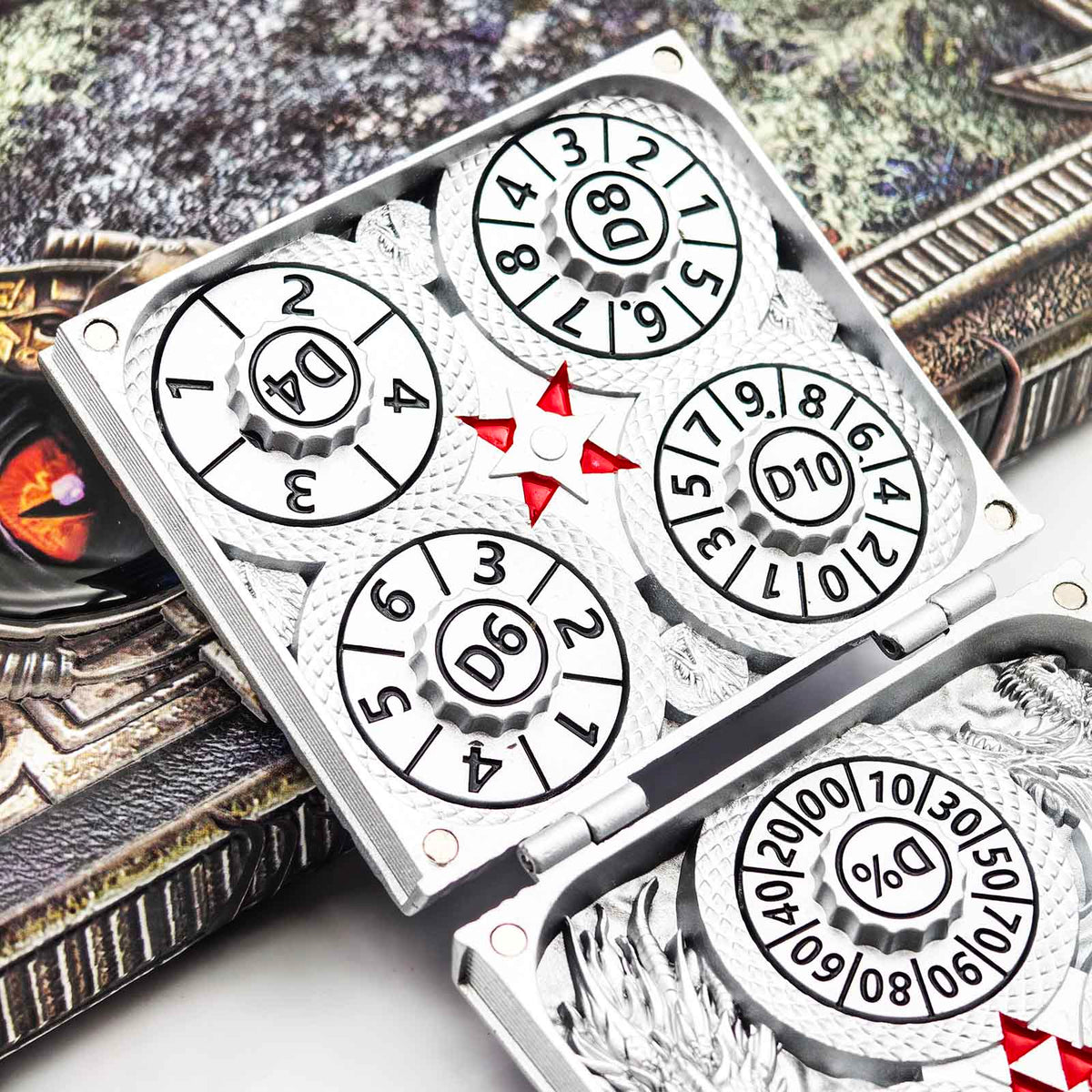 Masters Dice Codex #001 – Spellbook | 7-in-1 Pocket Spinner DND Dice Set