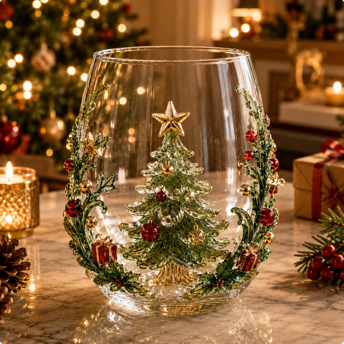 Magical Christmas 3D Glass Cup Collection – Santa. Reindeer. Snowman & Christmas Tree