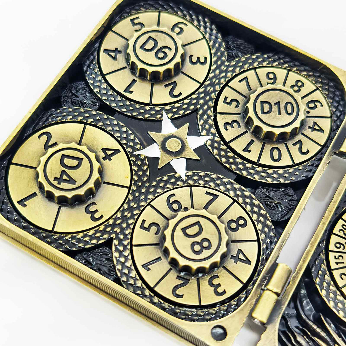 Masters Dice Codex #001 – Spellbook | 7-in-1 Pocket Spinner DND Dice Set