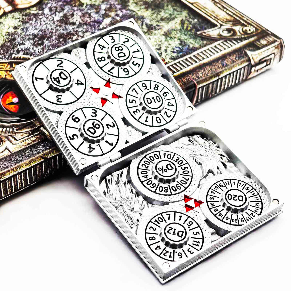 Masters Dice Codex #001 – Spellbook | 7-in-1 Pocket Spinner DND Dice Set