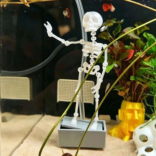 3D Printed Dancing Skeleton Aquarium Bubbler Plastic with Air Tube Fish Tank Dance Skull Ornament Gothic Air Driven