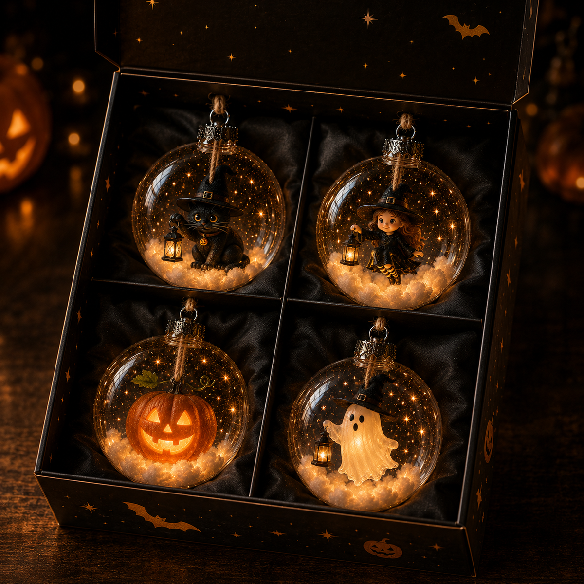 Glowing Halloween Ornament Collection – Cat. Witch. Pumpkin & Ghost Baubles