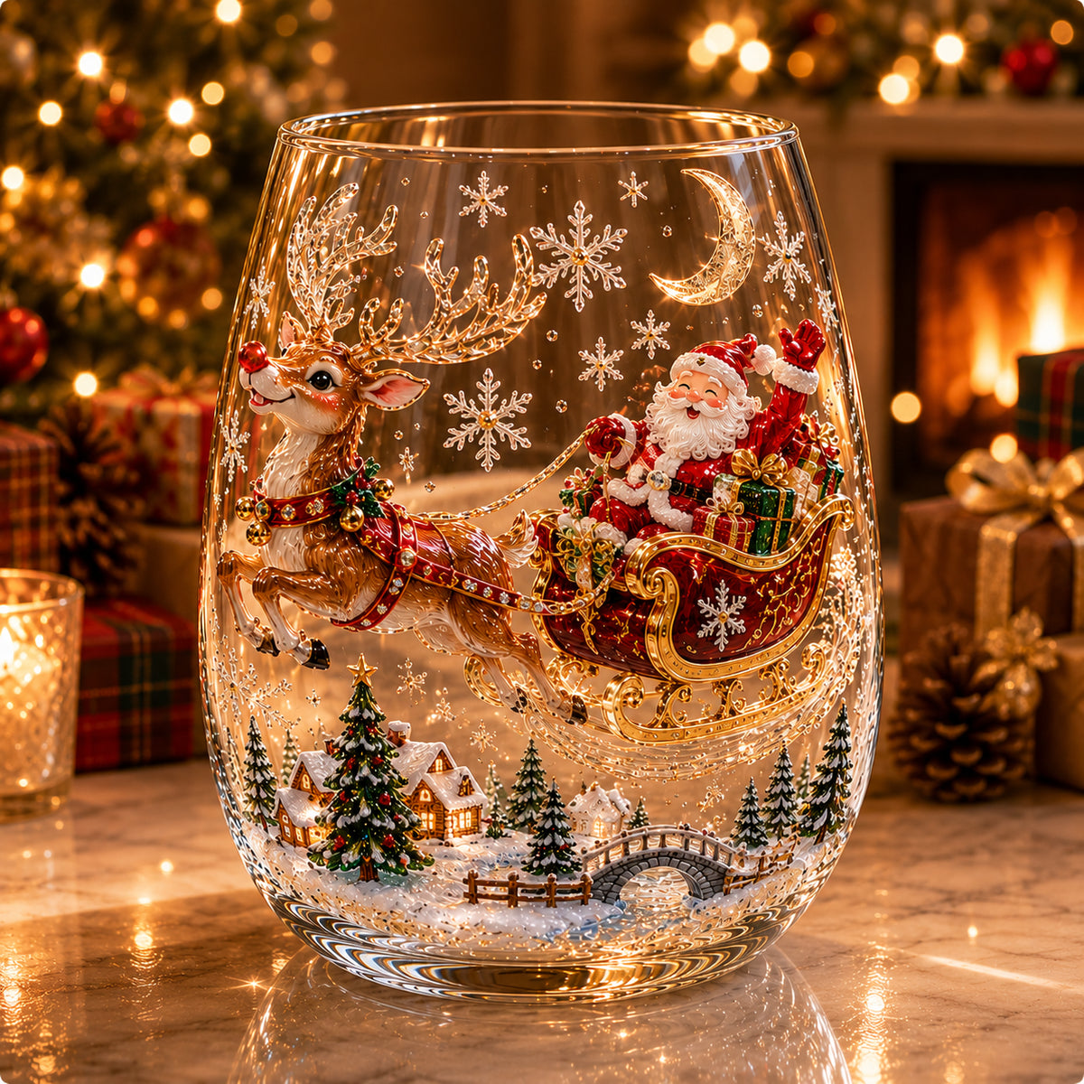 Magical Christmas 3D Glass Cup Collection – Santa. Reindeer. Snowman & Christmas Tree