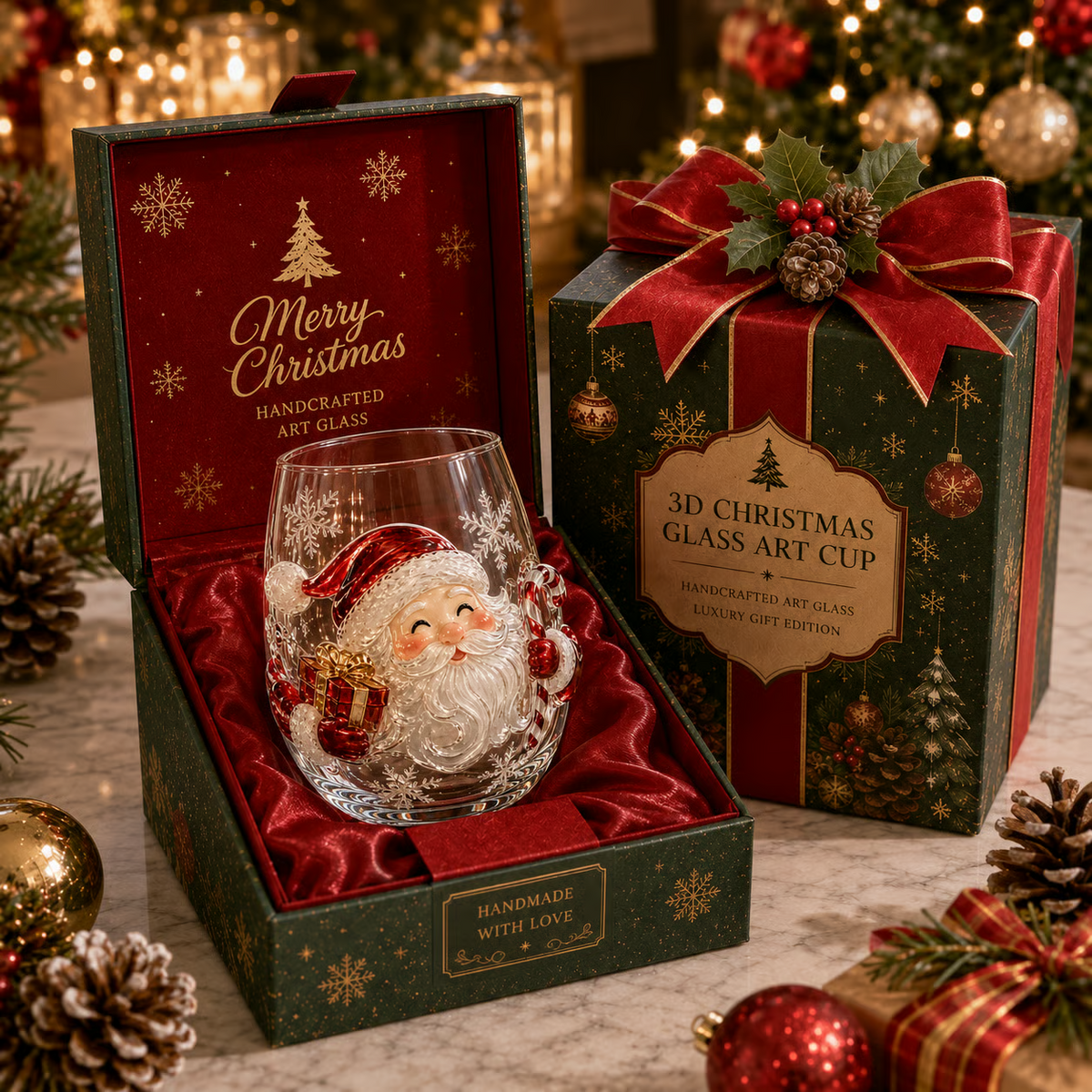 Magical Christmas 3D Glass Cup Collection – Santa. Reindeer. Snowman & Christmas Tree