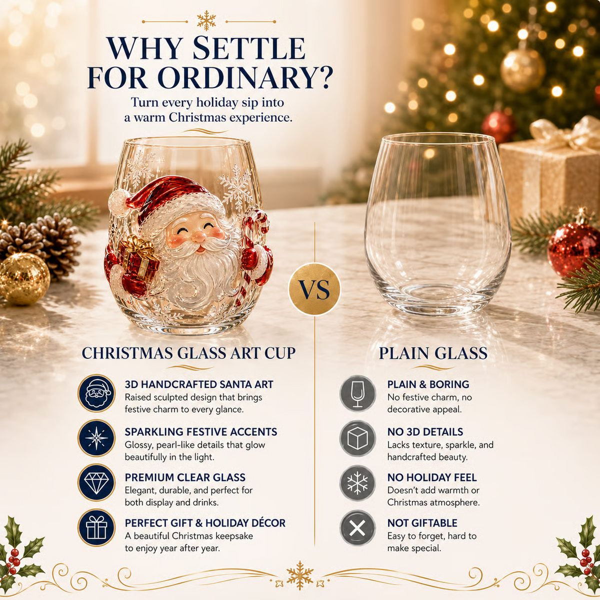 Magical Christmas 3D Glass Cup Collection – Santa. Reindeer. Snowman & Christmas Tree